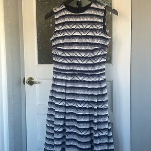 Andrew Marc Blue and White Patterned Midi Dress